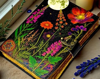Diario de cuero floral: cuaderno vintage con relieve floral / Diario de escritura y cuaderno de bocetos hecho a mano / Regalo para escritores y artistas