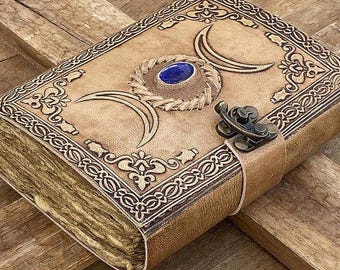 Diario de cuero vintage de la diosa de la triple luna, libro de hechizos en blanco de las sombras, diario grimorio, suministros de brujería, decoración wiccana
