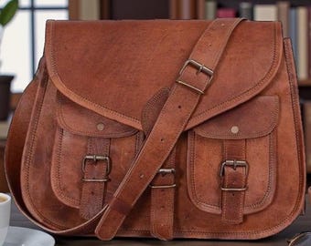 Handgefertigte Echtleder Umhängetasche Vintage Messenger Schultertasche für Männer Frauen Reise Arbeit Alltag Geschenk | Geburtstags-Geschenke