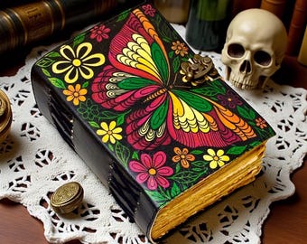 Butterfly Leather Journal Handmade Refillable Notebook, Embossed Vintage Diary, Deckle Edge Paper Writing Sketchbook Gift