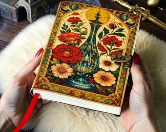 Floral Leather Journal Handmade Diary with Deckle Edge Paper, Refillable Vintage Notebook, Aesthetic Writing Journal, Birthday Gift for Her