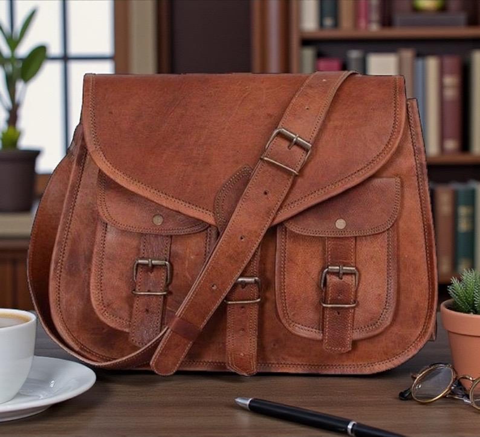Vintage Leather Crossbody Bag | Handmade Messenger Satchel | Genuine Leather Shoulder Bag for Men & Women | Travel Work Everyday Bag | Gift