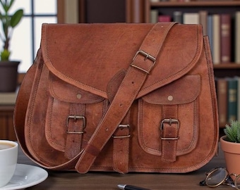 Bolso bandolera de cuero vintage / Bolso bandolera hecho a mano / Bolso de hombro de cuero genuino para hombres y mujeres / Bolso de viaje para el trabajo diario / Regalo