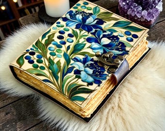 Floral Leather Grimoire Journal, Wiccan Book of Shadows, Pagan Spell Book, Gothic Witchcraft Notebook, Handmade Leather Witchy Gift