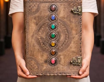 Diario de cuero personalizado Seven Stone, cuaderno rústico de cuero hecho a mano, diario tipo álbum de recortes sin líneas personalizado, diario de escritura de cuero de lujo