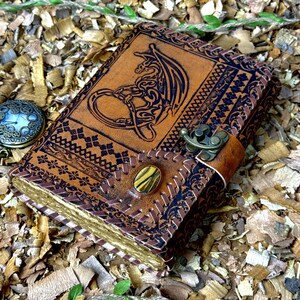 Personalized Dragon Leather Journal Celtic Dragon Leather Notebook Engrave Scrapbook Witchcraft Journal Anime Grimoire Book of Shadows Diary