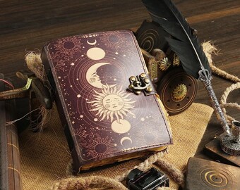 Raven Vintage leather Journal - Blank Spell Book of Shadows, Grimoire , Travel Writing Notebook, Antique Deckle Edge Paper , Lock Closure