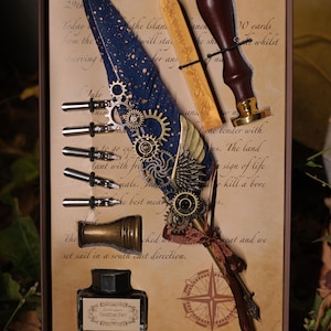 Antieke vulpen, verenpen met inkt, kalligrafieset, veren vulpen, lakzegelstempel, uniek hulpmiddel voor het schrijven van kalligrafie, cadeau