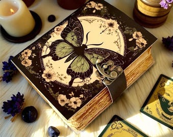 Butterfly Leather Journal Handmade Refillable Notebook, Embossed Vintage Diary, Deckle Edge Paper Writing Sketchbook Gift