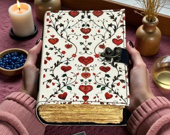 Floral Heart Leather Grimoire Journal,Botanical Book of Shadows, Witchcraft Notebook, Wiccan Spell Book, Gothic Floral Journal, Pagan gifts