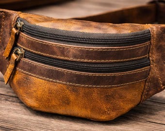 Premium Full Grain Leather Belt Bag – Personalized Bum Bag, Waist Pack, Leather Fanny Pack, Hip Sling Travel Bag