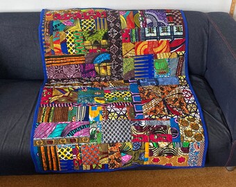 African wax patchwork quilt chair quilt, Ankara lap quilt