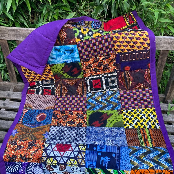 African wax patchwork quilt-lap quilt, buggy, cot, play mat quilt, chair throw