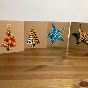 Handmade stitched Christmas cards  African wax print fabric