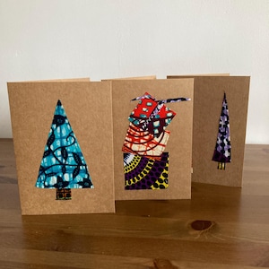 Handmade Christmas cards set x 5 African fabric stitched