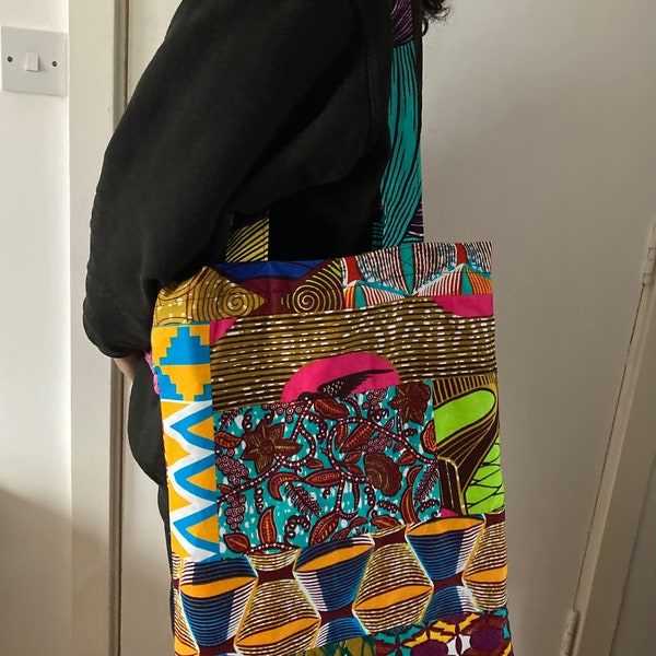 African wax patchwork tote bag
