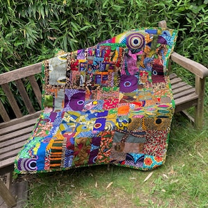 African Fabric Patchwork Quilt Handmade–Large Ankara Sofa Throw, Lap Bed, Picnic Blanket, Home Decor