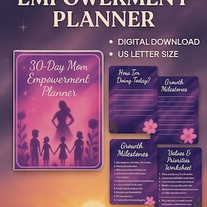 30-Day Mom Empowerment Planner | Printable Self-Care Journal for Women | Galaxy Theme | Daily Reflection, Wellness, Goal Tracker PDF