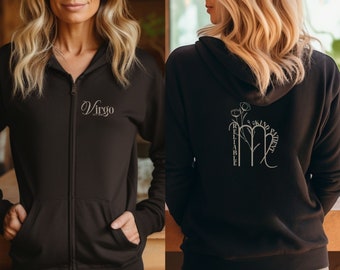 Virgo Custom Zodiac Hoodie, Full Zip Hoodie Sweatshirt, Zodiac Sign Gift Birth Month, Astrology Gifts Virgo Gift, Birthday Gift For Women