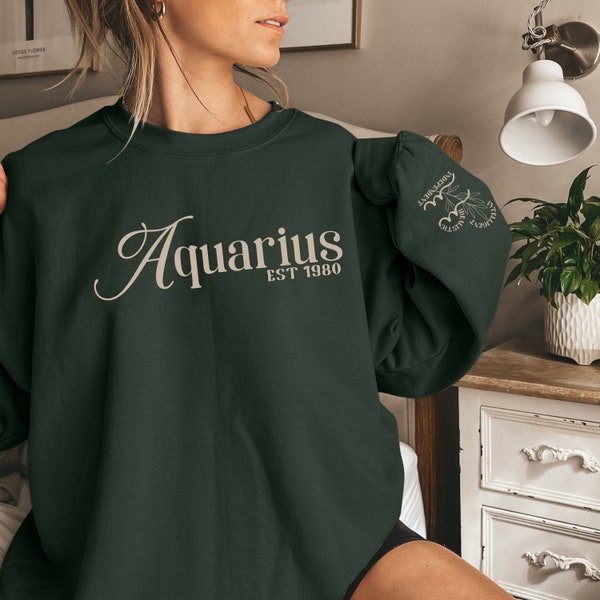 Custom Aquarius Birthday Shirt, Aquarius Zodiac Sign Shirt, Sleeve Print Sweatshirt, Sleeve Print Shirt, Astrology Gifts Aquarius Gift