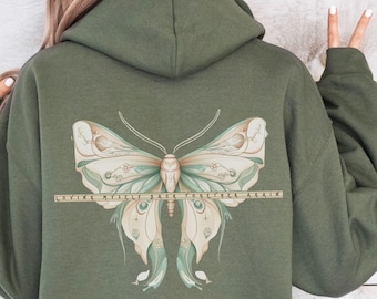Custom Sobriety Date Moth Hoodie | Self Love Recovery Gift | Front & Back Design | Personalized Sober Anniversary Sweatshirt