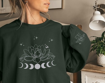 Lotus Butterfly Sobriety Date Sweatshirt | Recovery Gift Women | Custom Sober Shirt Soberversary | Personalized Moon Phase Design