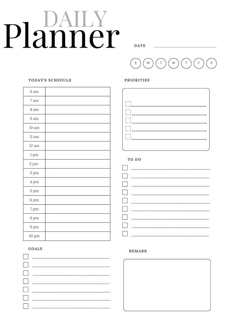 Daily Plan Template Printable Daily Planner Fillable Daily Planner ...