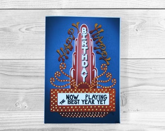 Marquee Movie Theater Happy Birthday Greeting Card for the Movie Buff