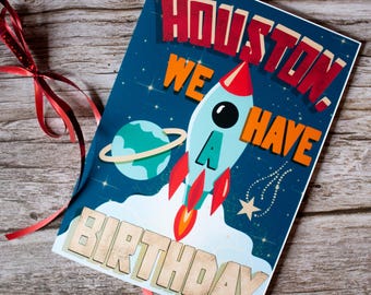 Retro Rocket Birthday Card: NASA Space or Sci-Fi Theme