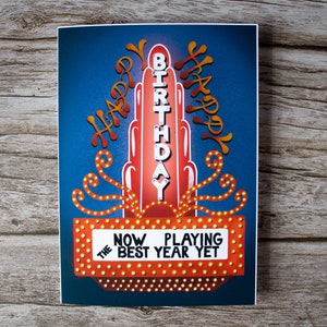 Marquee Movie Theater Happy Birthday Greeting Card for the Movie Buff