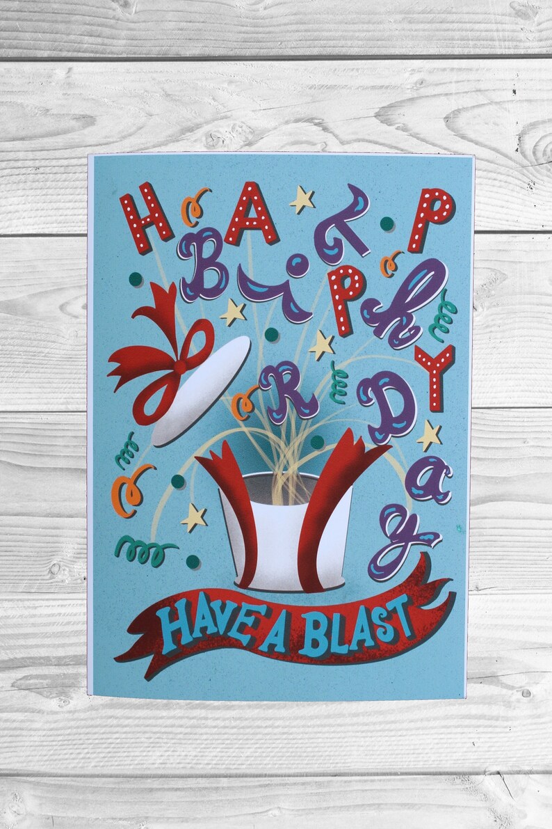 Funny Birthday Card: Gift Box Explosion, Hand-lettered Design - Etsy
