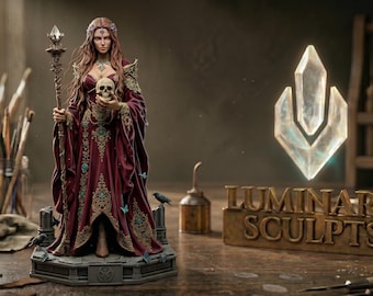 Nigromante gótica, impresión 3D STL, figura de hechicera de fantasía oscura, miniatura de mesa de 75 mm.