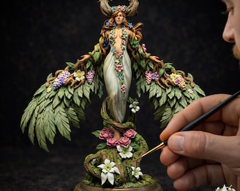 Reina del Bosque Sexy STL: Hada de Alas Grandes en Miniatura 3D, Diorama de Espíritu Floral STL