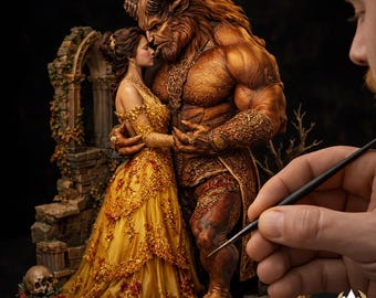 La Bella y la Bestia STL: Diorama de fantasía oscura, miniatura 3D de romance macabro, figura de cuento