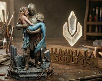 Caballero y Sirena STL, Diorama de Romance de Fantasía Oscura, Figura en Miniatura para Juego de Rol de Mesa de 75 mm