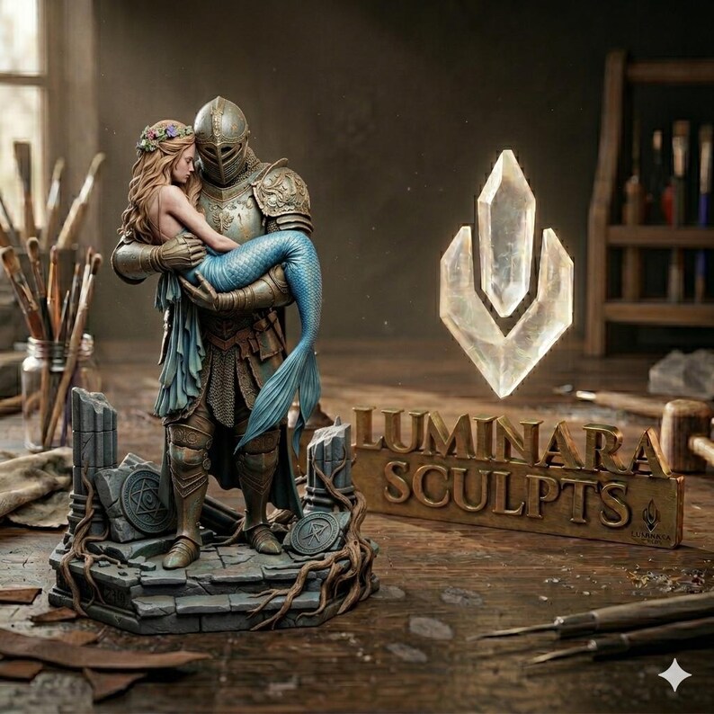Mermaid Knight Remy Knight and Mermaid STL, Dark Fantasy Romance Diorama, 75mm Tabletop RPG ...