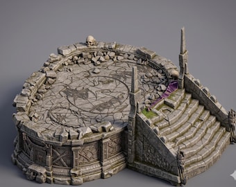 Base de diorama sin soporte STL: Altar de piedra de dos piezas, plataforma ritual, escaleras de exhibición 3D