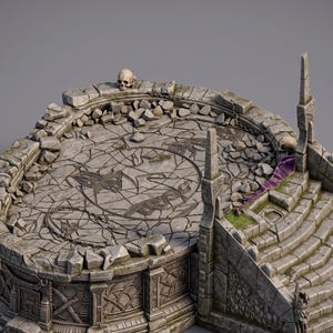 Supportless Diorama Base STL: Two Piece Stone Altar, Ritual Platform Terrain, Display Stairs 3D