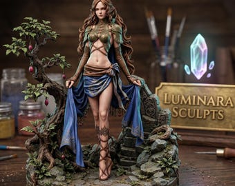 Forest Elf Druid STL 75mm Female Miniature Fantasy Diorama Base 3D Print 2- Pieces