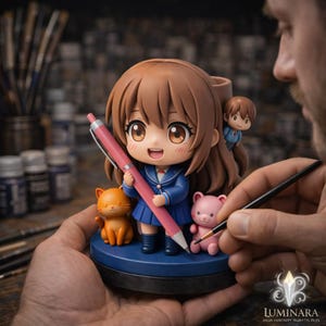 Soporte para bolígrafos de chica anime STL: Organizador de escritorio para estudiantes con cabello rosa (uso personal)