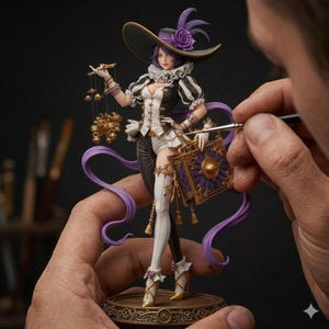 Victorian Puppet Master STL: Steampunk Female 3D Miniature, Gothic Witch Sorceress Figure