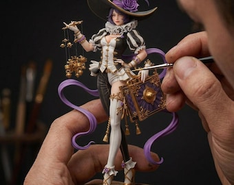 Maestro de marionetas victoriano STL: Miniatura 3D femenina steampunk, figura de bruja hechicera gótica