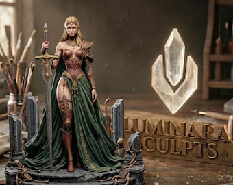 Miniatura femenina de caballero de fantasía oscura STL, figura de rol de reina de espada gótica de 75 mm
