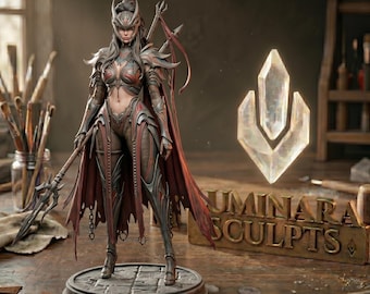 Lancera Oscura STL: Miniatura de guerrera femenina de una sola pieza, Caballero Tridente, Figura de Vanguardia Fantástica