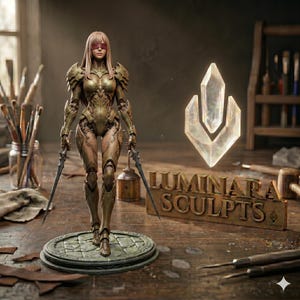 Cyberpunk Female Warrior STL 3D Print, Sci-Fi Android Assassin Figure