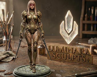 Figura de guerrera ciberpunk femenina para impresión 3D (STL), androide asesina de ciencia ficción.