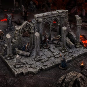 Rovine di un tempio gotico in formato STL, terreno fantasy da tavolo per wargame.