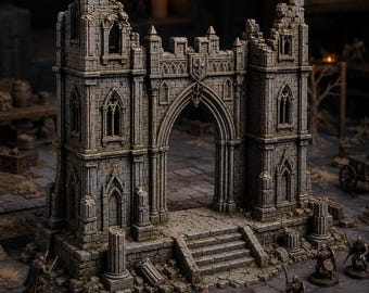 Gothic Ruin Gate STL, 2 Piece Tabletop Terrain for Wargames and RPG