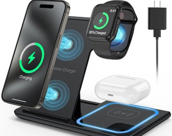 3 In 1 Wireless Charger, 18W Fast Charger Pad Stand Charging Station Dock For Iwatch Series Se 8/7/6/5/4/3 Airpods Pro/3/2 For Iphone 15/14/