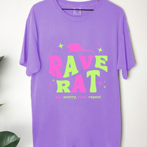 Rave Rat Lime and Pink with Stars Unisex Garment-Dyed T-shirt